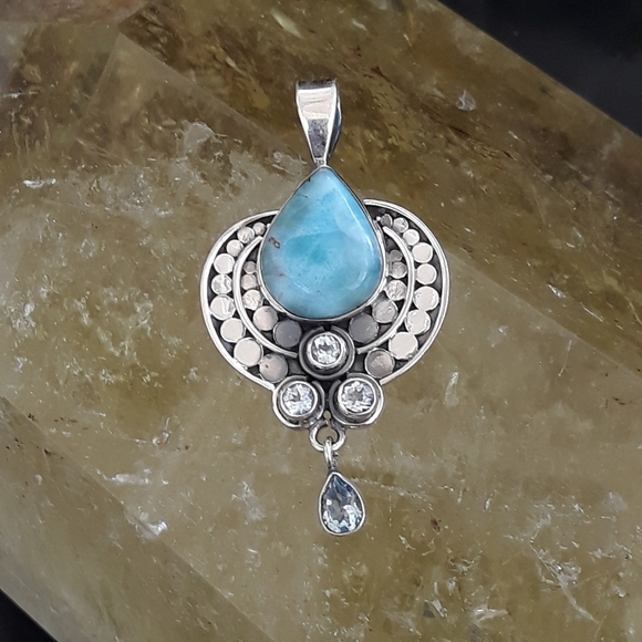 Sterling Silver Natural Larimar and Blue Quartz - Picture 3 of 10